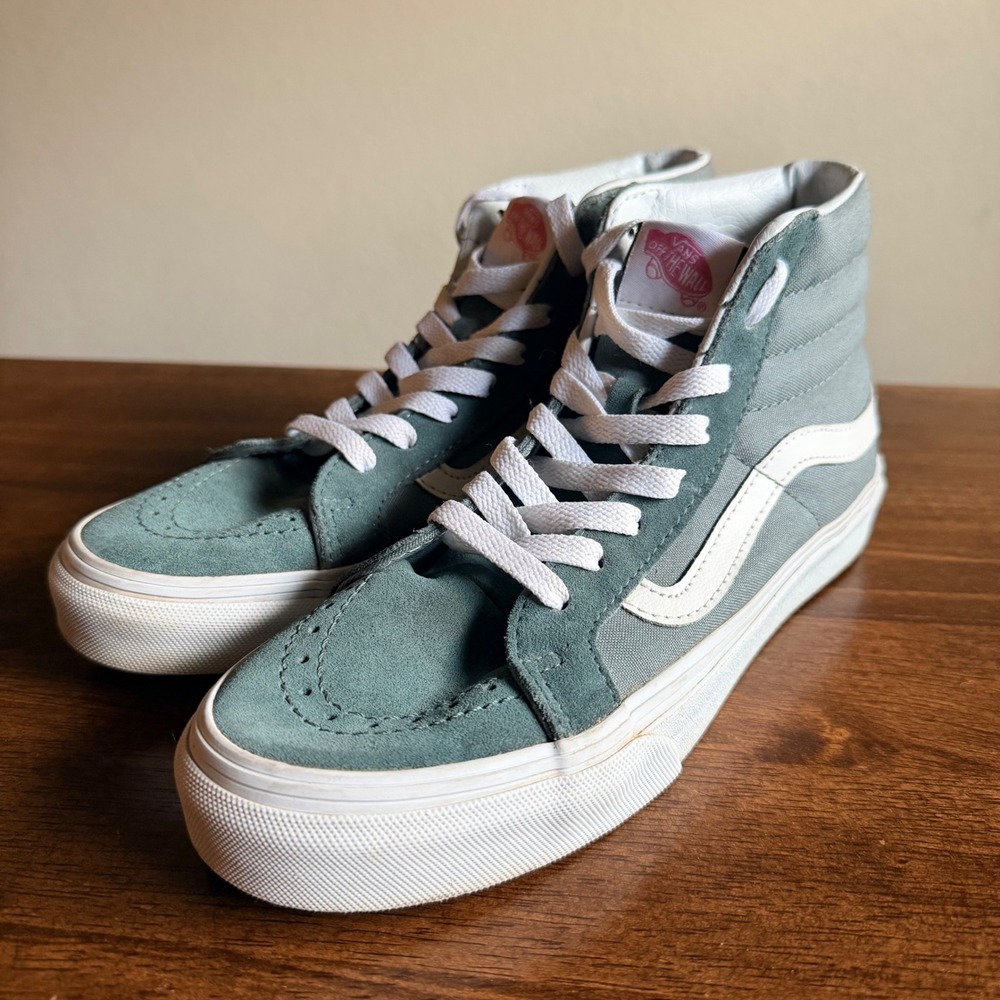Vans Sk8-Hi Sage Green Suede Canvas High Top Sneakers Womens 7.5 Mens 6.0